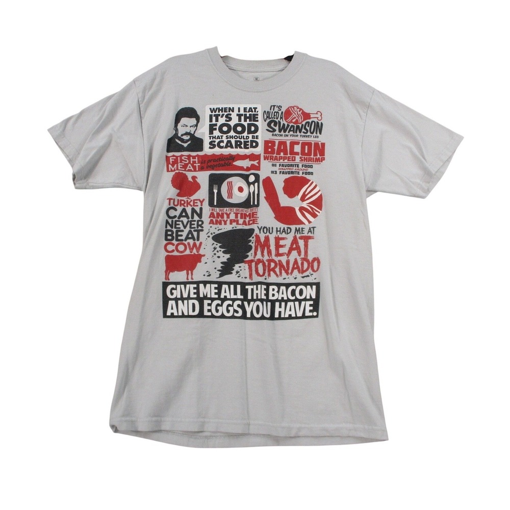 Parks and Recreation Ron Swanson Meat Tornado Bacon T-Shirt Mens Medium Grey